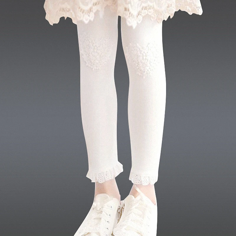 children girls 4-color lace trim ruffle cotton princess skinny leggings kids fashion autumn fall casual legging clothes | Детская одежда