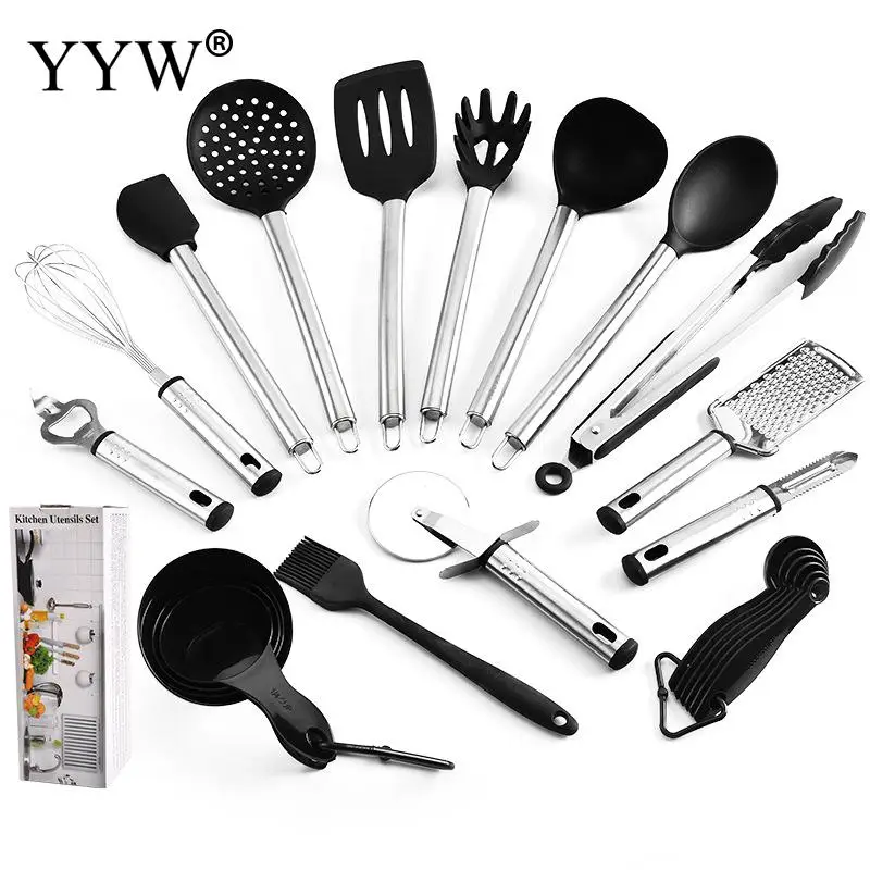 

Kitchen Utensil Set 23pcs Silicone 5 In 1 Cooking Utensils Set Steel Handle Spatula Set Baking Tool Set Shovel Spoon Soup Tools