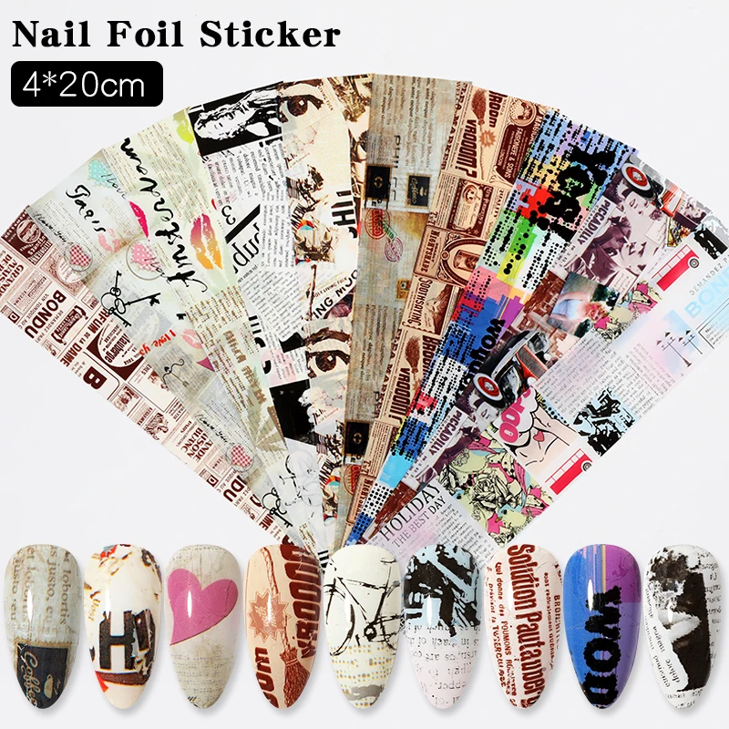 10 шт./компл. наклейки для ногтей винтажные газетные гелевые разных цветов