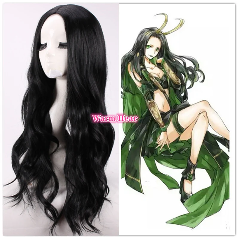 Парик для косплея Тор Локи длиной 75 см черные волнистые синтетические волосы