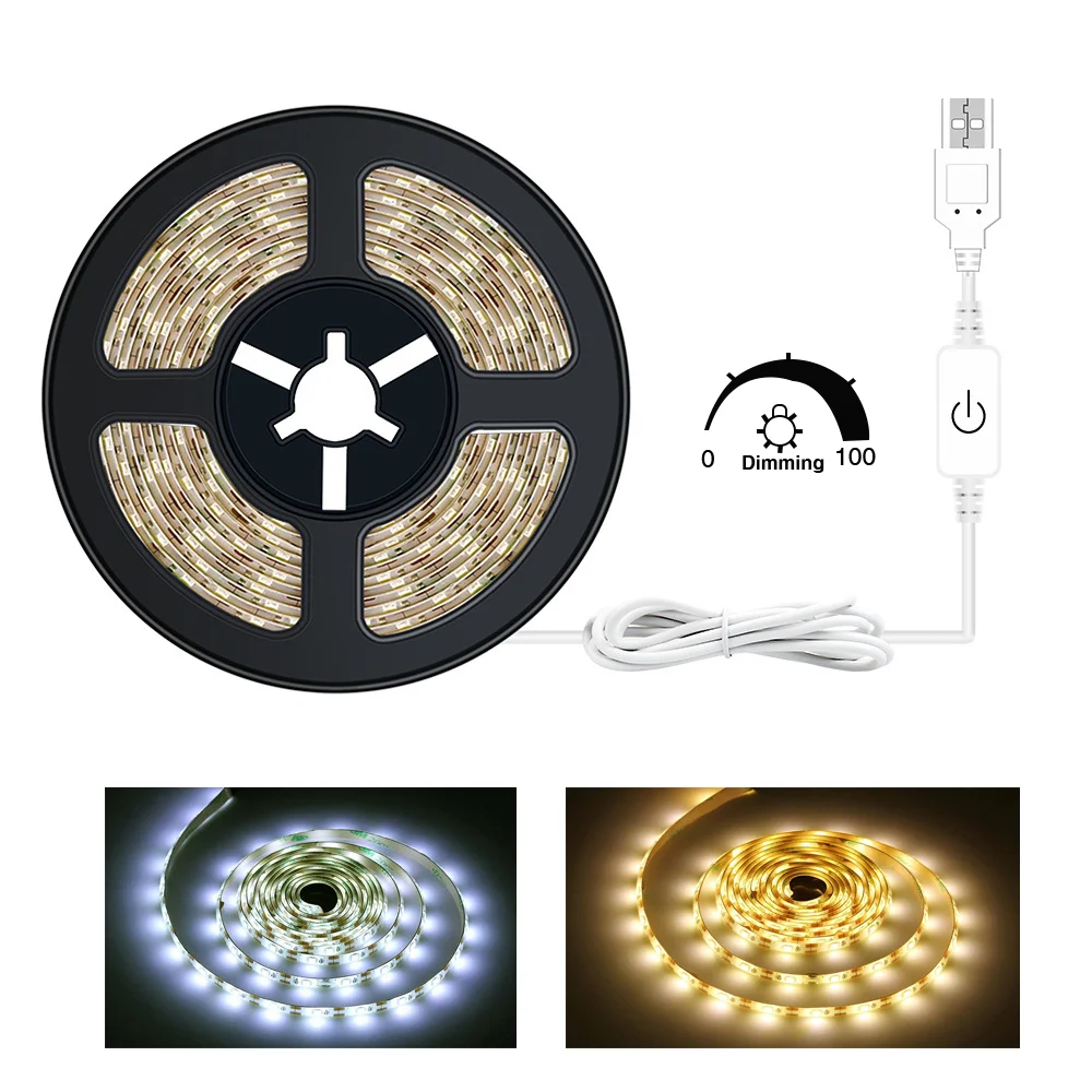 

Светодиодная лента 3528SMD с сенсорным диммером, LED лампа-полоска для кухни, кабинета, гардероба, с питанием от USB, 5 в постоянного тока