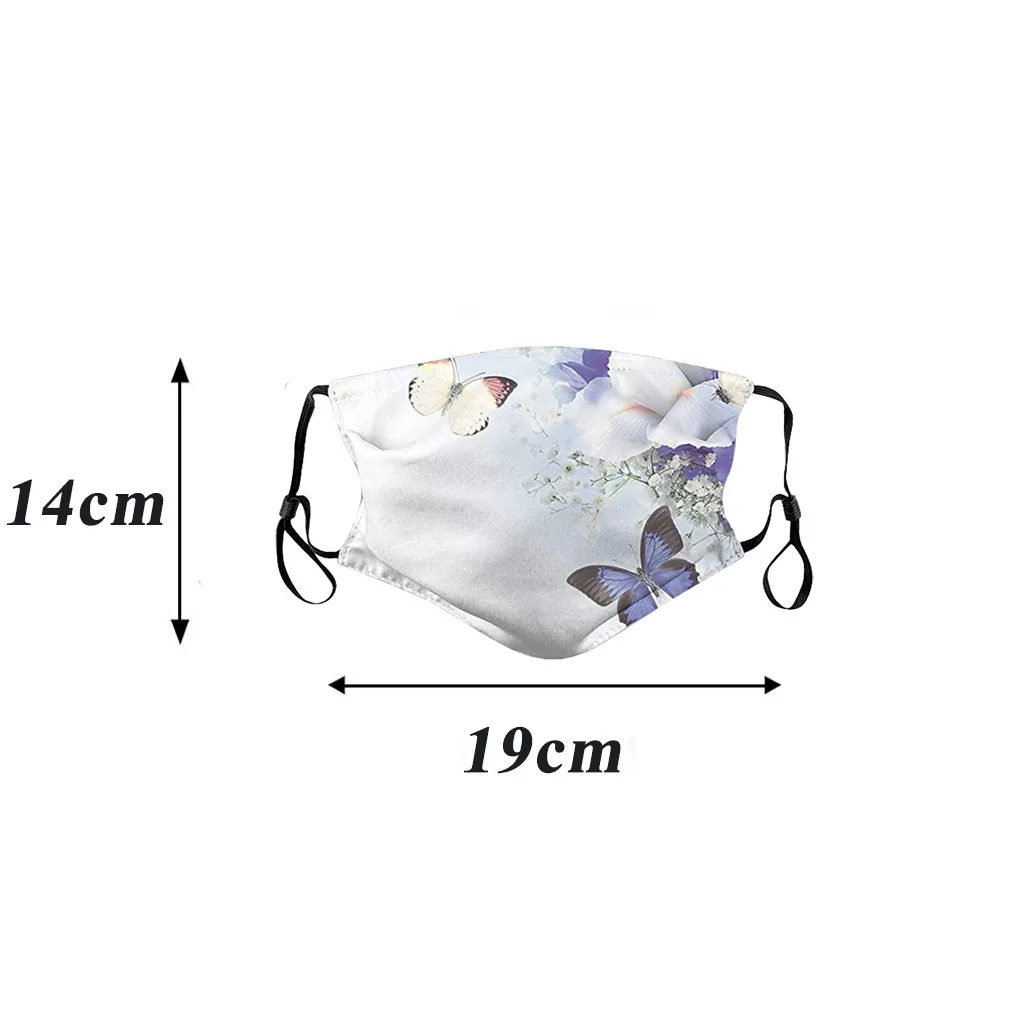 

15PCS Washable Face Mask Butterfly Leaf Graphic Print Reusable Women Mouth Mask Adjustable Straps Mask Windproof Mask Cap