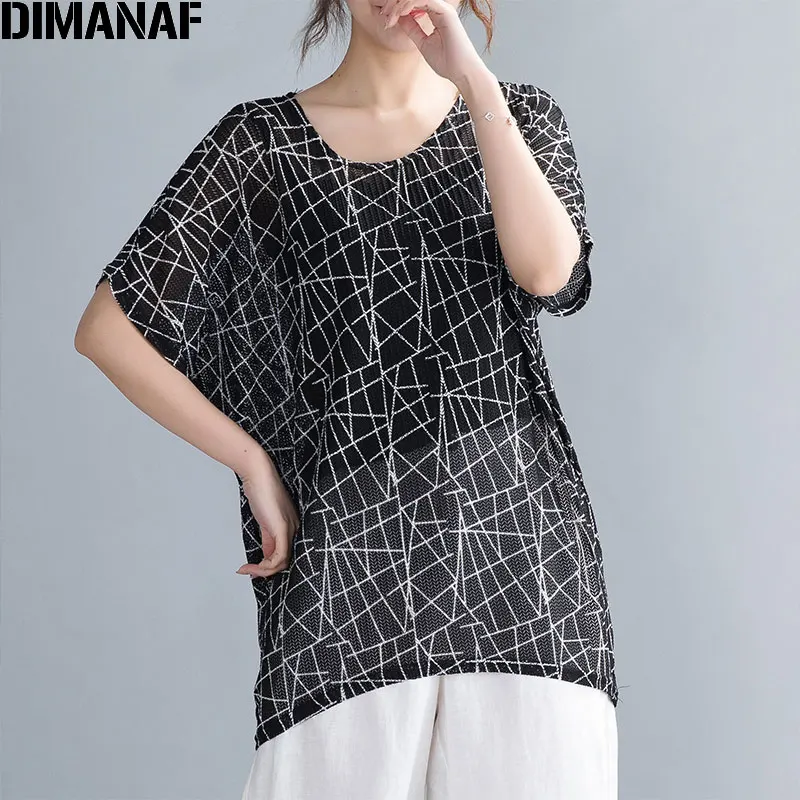 Женская Туника DIMANAF повседневная черная футболка большого размера плюс с принтом