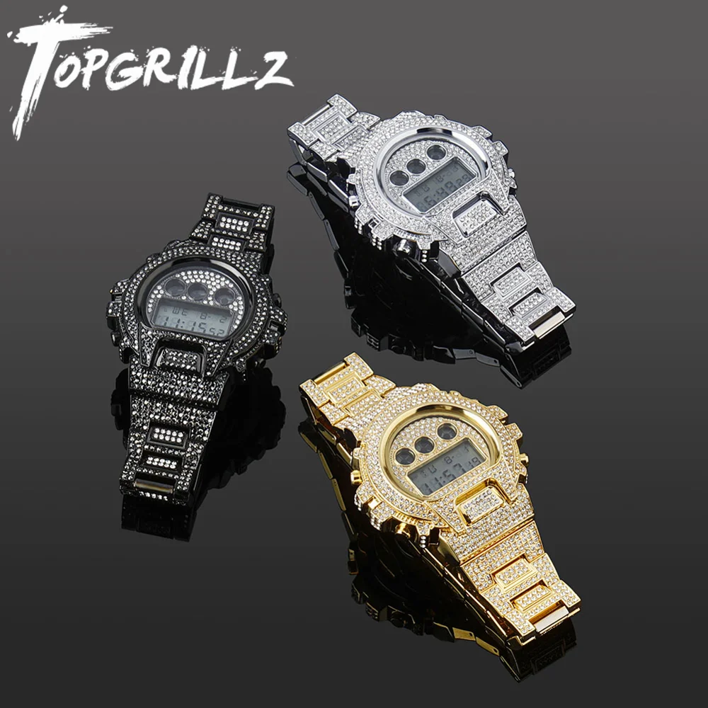 TOPGRILLZ новые модные часы из нержавеющей стали цифровые Movt со льдом лаборатория