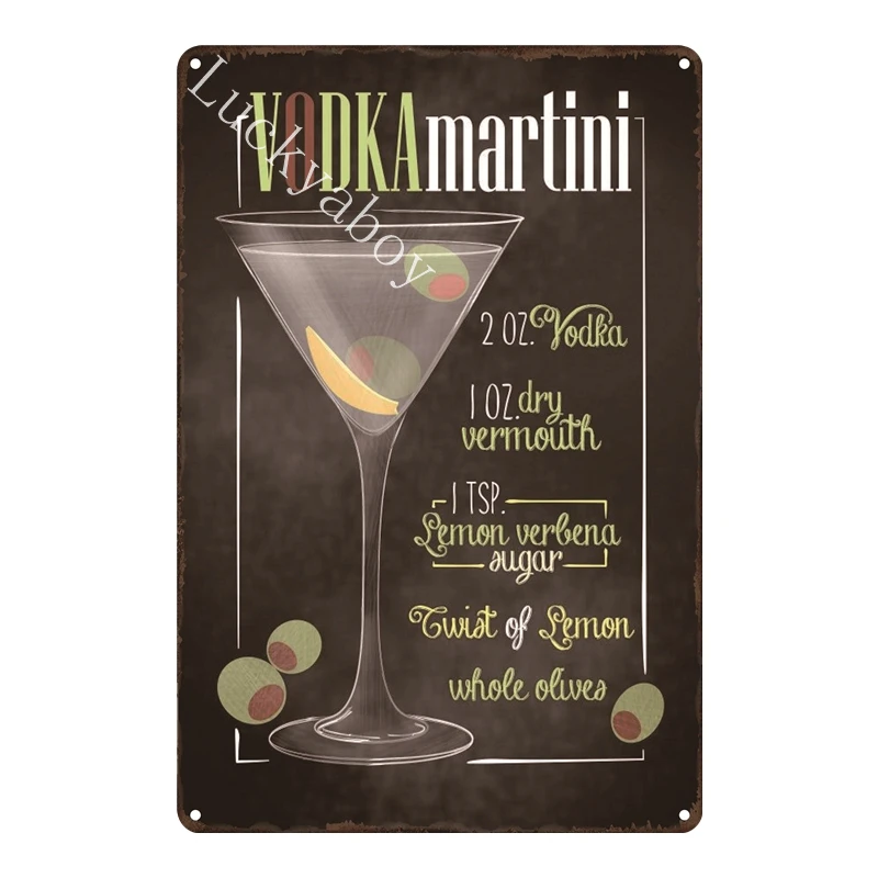 [Luckyaboy]Martini Mojito Cocktail Vintage Tin Signs Wall Plaque Custom Metal Painting Antique Gift home bar Pub Decor AL035