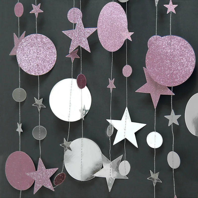 

4m Rose Gold Twinkle Star Round Shape Banners Garland Happy Birthday Party Decorations Adult Wedding Kids Fistival Supplies