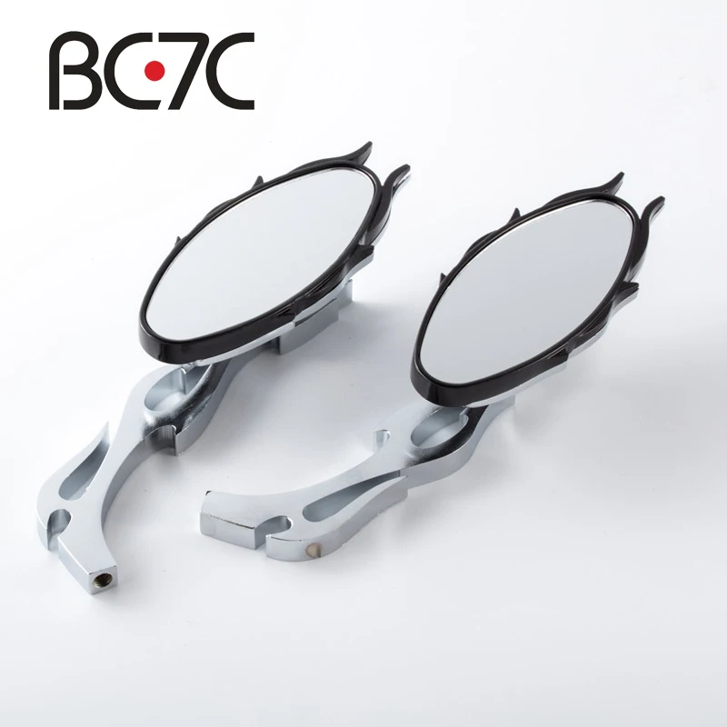 

Custom Flame Oval Motorcycles Black Chrome Rear View Mirror Aluminum Motorbike Side View Rearview Mirrors For Harley Cruiser