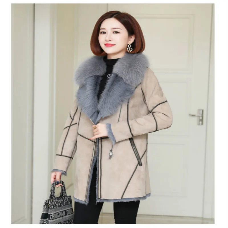 

Винтажное модное натуральное пальто, женская куртка с натуральным лисьим воротником и шерстяной подкладкой, женские корейские теплые двух...