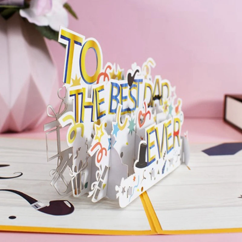 

10 Pack 3D Fathers Day Card -Up Birthday Greeting Cards for Best Dad Grandfather with Envelope