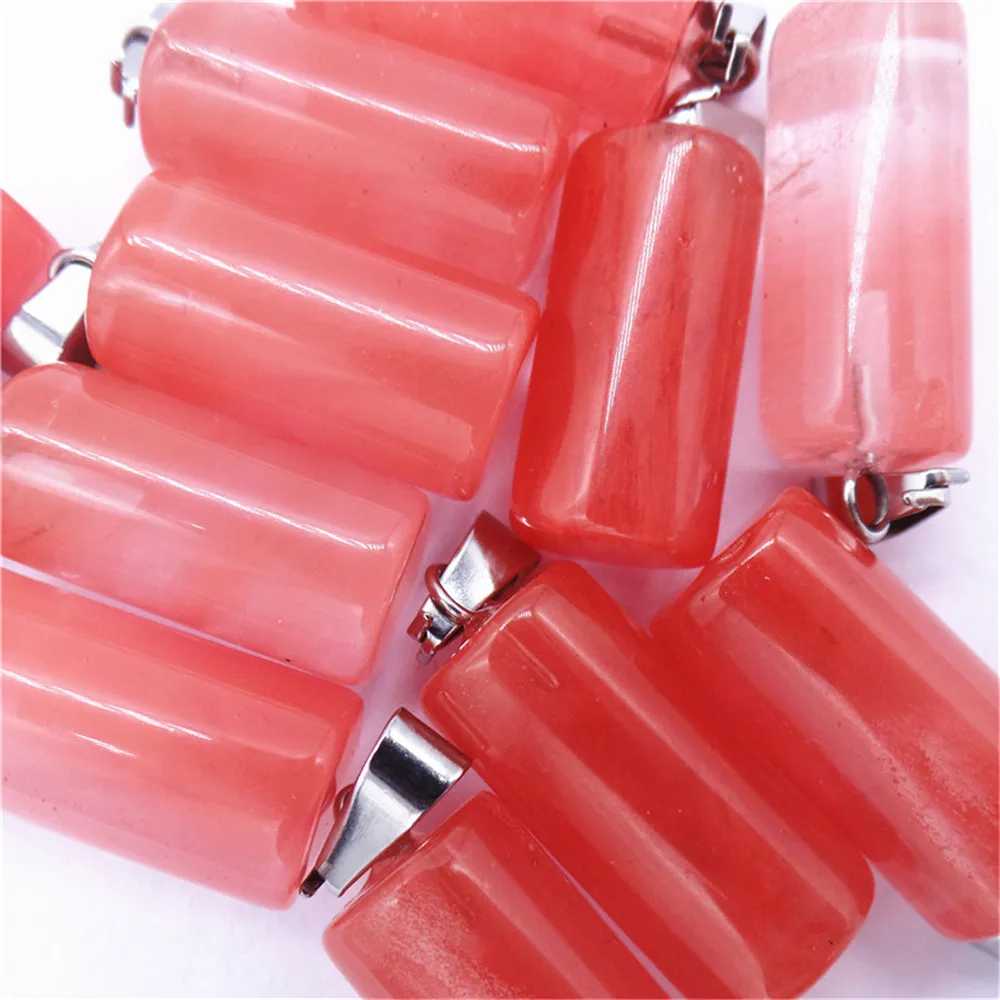 

50Pcs 25x10mm Wholesale Red Cherry Quartz Cylindrical Pendant Bead DIY Earrings Jewelry Accessories S576