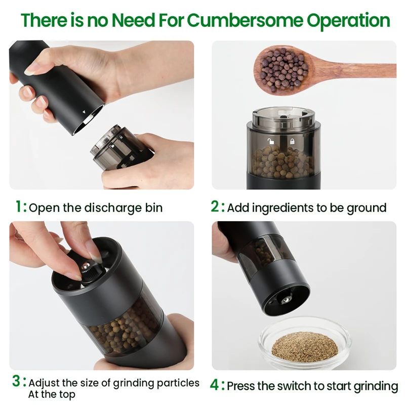 Electric Automatic Mill Pepper And Salt Grinder USB Charging Spice With LED Light Adjustable Coarseness | Дом и сад