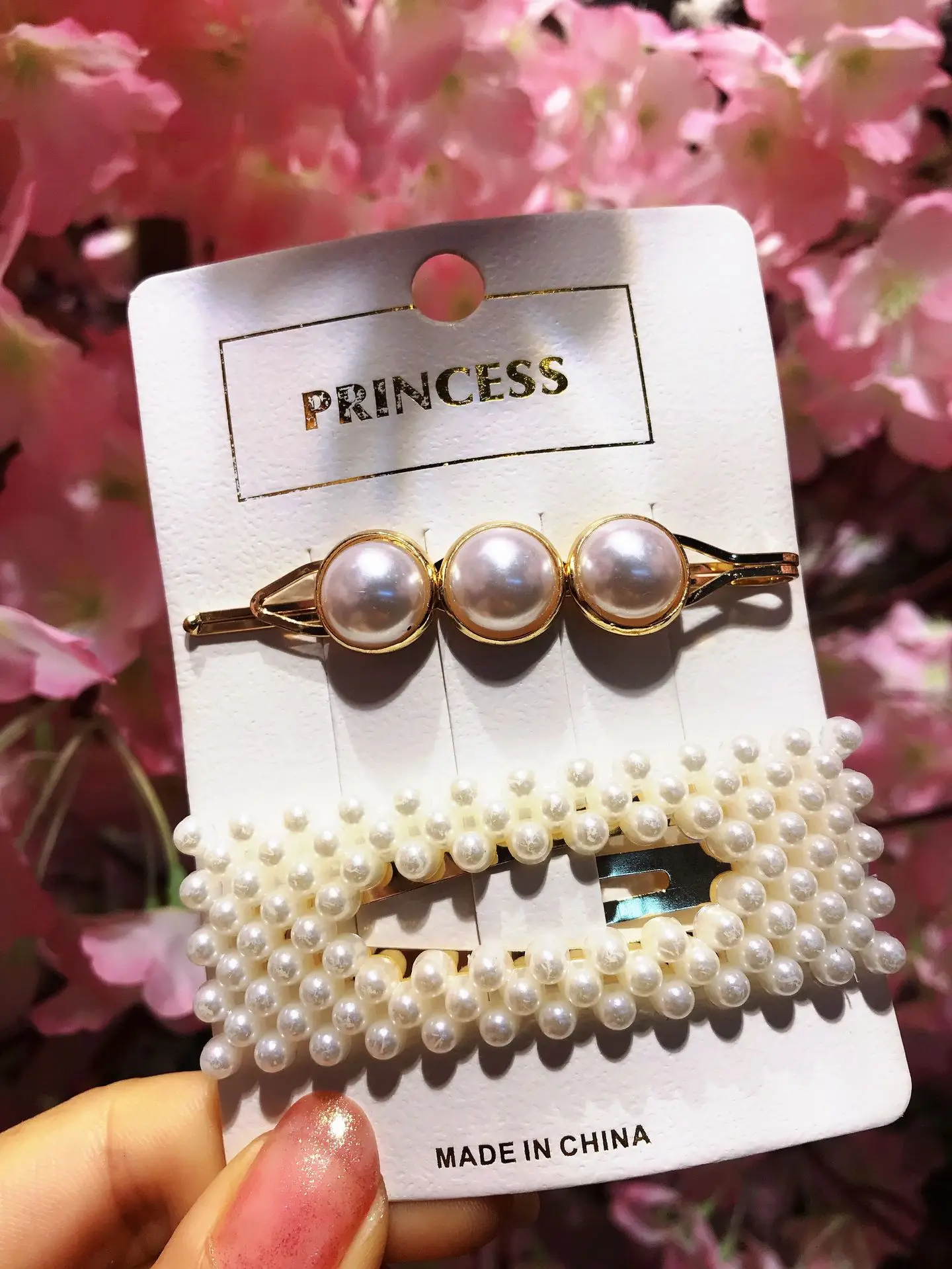 

Hairpin A-shaped Clip Side Clip Fashion Pearl Crystal Rhinestone Geometric 3-piece Set Women's Hairpin 2020