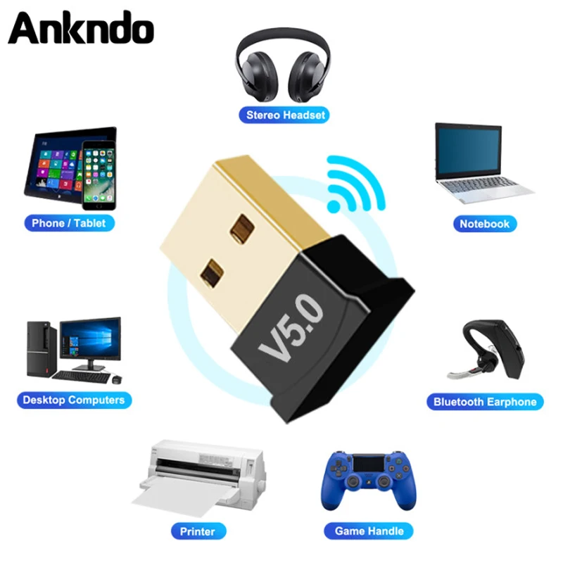 ANKNDO USB Bluetooth адаптер ключ 5.0 беспроводной аудио приемник передатчик для компьютера ПК стандартная клавиатура Bluetooth Usb - изображение