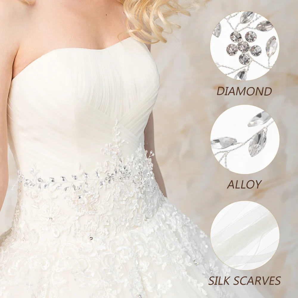 

1Pc Waist Belt Adjustable Belt Rhinestone Bride Belt Fashion Elegant Wristband