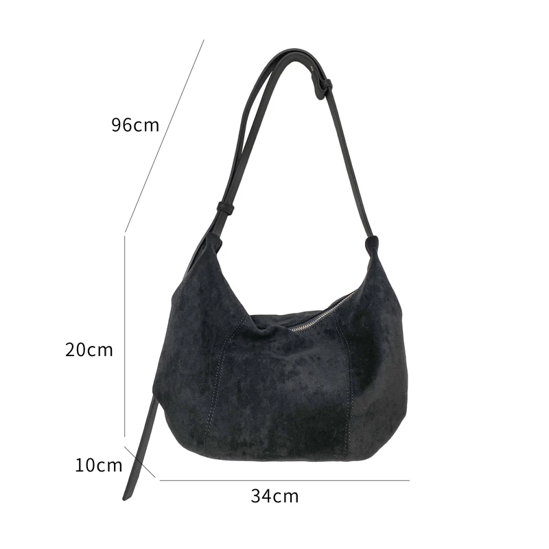 

New Winter Women Baguette Handbag High Quality Faux Suede Shoulder Crossbody Bag Female Middle Plicated Oxter Bag Whole Sale