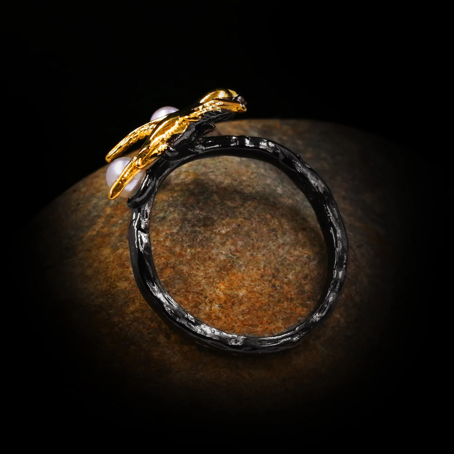 Женские кольца на палец с милыми птицами и животными Черное золото настоящее 925