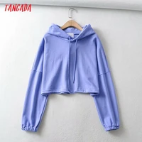 tangada women candy color crop hoodie sweatshirts 2021 oversize ladies pullovers hooded tops 2t16