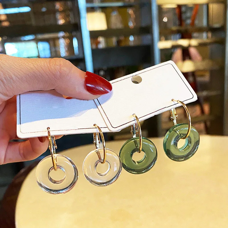 

1 Pair Big Hoop Crystal Earrings Fashion Transparent Metal Earing Resin Circle Geometric Vintage Earrings for Women Jewelry 2021