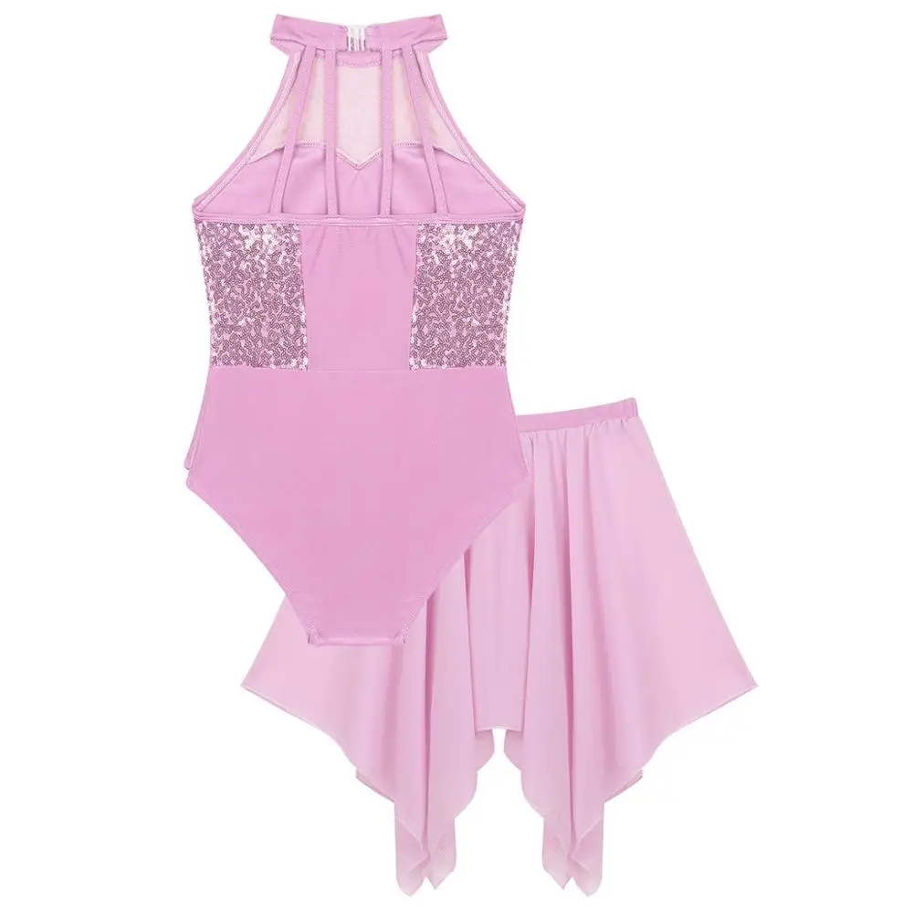 Расшитое блестками для балетное трико с Асимметричная шифоновая юбка комплект