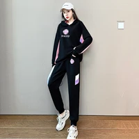 2021 new womens autumn korean version loose foreign style age reducing hooded cover two piece set lady sports and leisure suit