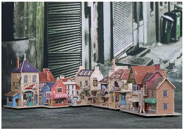 

3D wooden puzzle building model toy wood UK England style architecture residential red tea teahouse villa house wine bar 1pc