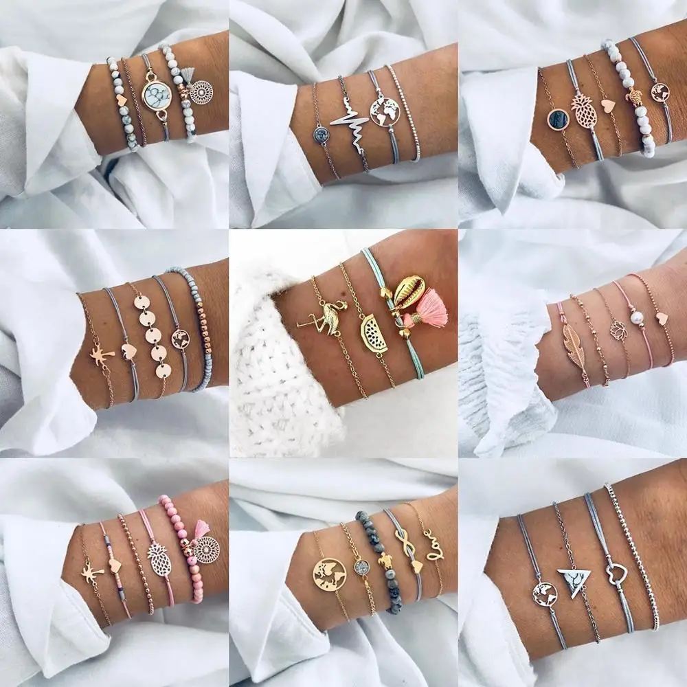 Женский браслет с кисточками в виде фламинго разноцветными бусинами креативные