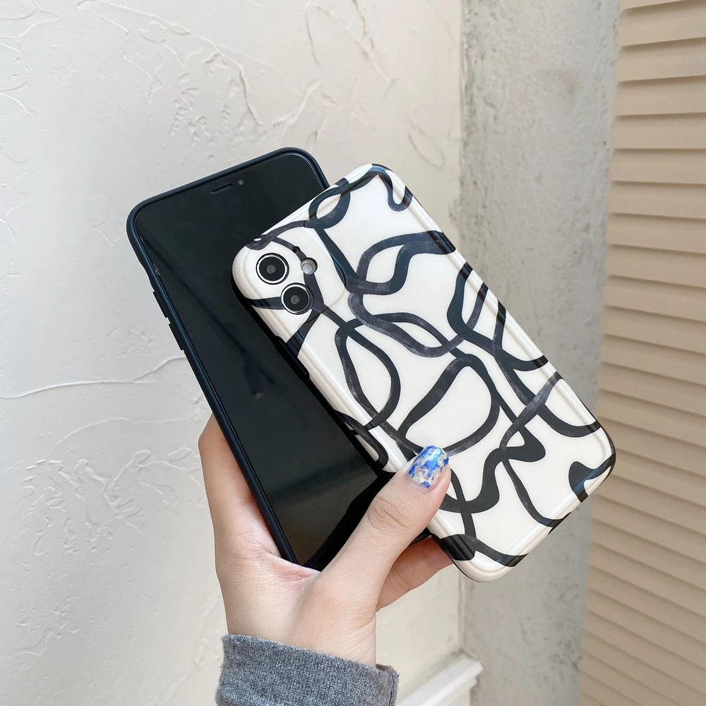 

Tobebest Black Ink Lines Phone Cases for iphone 12 11 pro max X XS XR 8 Plus 12mini ins Popular Chic Soft IMD Back Cover Gift