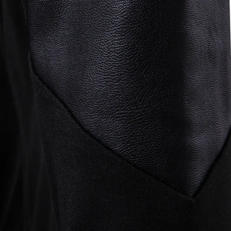 Мужская кожаная толстовка с рукавами в стиле пэчворк трикотажная одежда