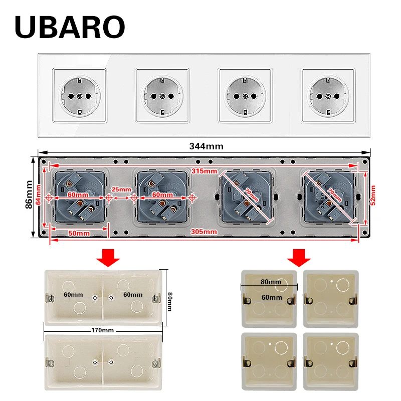 Немецкая стандартная 16А серая настенная розетка UBARO из закаленного стекла с Usb 5 в
