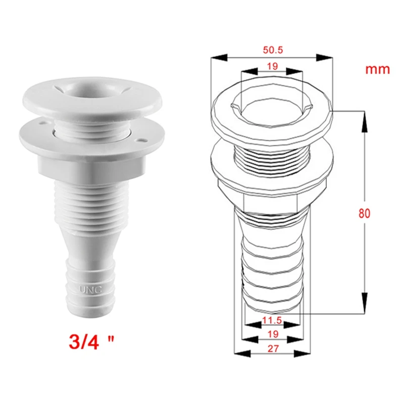 

Nylon Thru Hull Bilge Fitting for Bilge Pump Aerator Hose of Boat Marine Yacht Sail RV Camper Truck 3/4