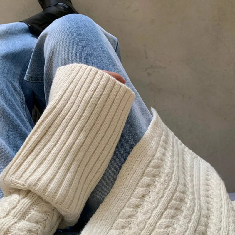 

Fashion 2021 Spring Autumn Women Loose Sweater New Long Sleeve Turtlenck Solid Color Knitted Pullover Tops Knitwear Clothes