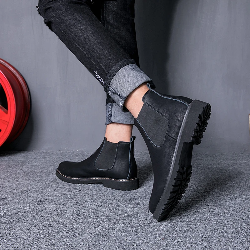 

Chelsea Boots Genuine Leather Ankle Shoes Vintage Classic Office Bureau Casual Male Motorcycle Boot Outdoor Shoes Botas Hombre