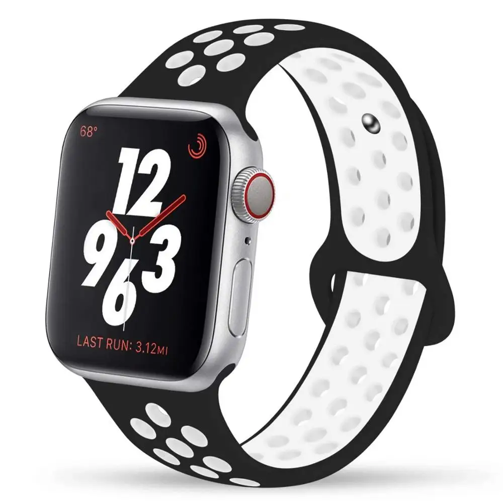 Замена KeBitt спортивный ремешок для Apple Watch 38 мм 40 мм 42 мм 44 мм, силиконовый ремешок, Браслет совместим с iWatch серии 5/4 - Цвет ремешка: Black and White