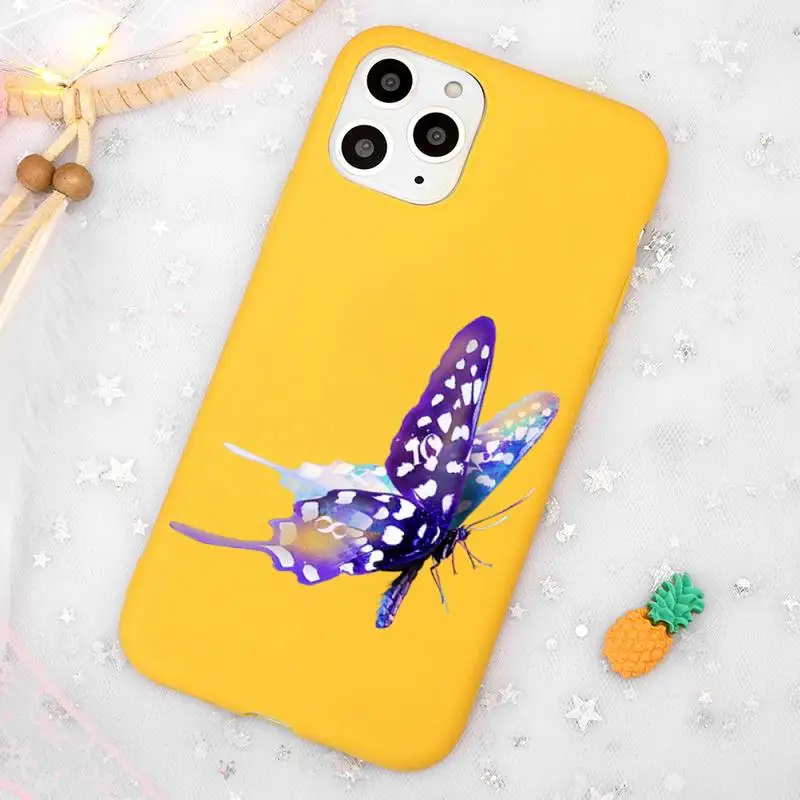 

Blue butterfly watercolor beautiful Phone Case Candy Color Yellow for iPhone 11 12 pro XS MAX 8 7 6 6S Plus X 5S SE 2020 XR