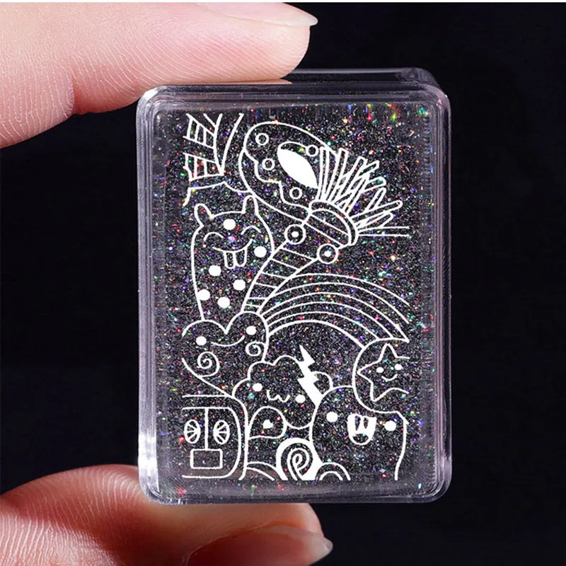 1Set Holographic Transparent Jelly Silicone Nail Stamper With Scraper Manicure Stamp Template Tools Stamper For Stamping Kits