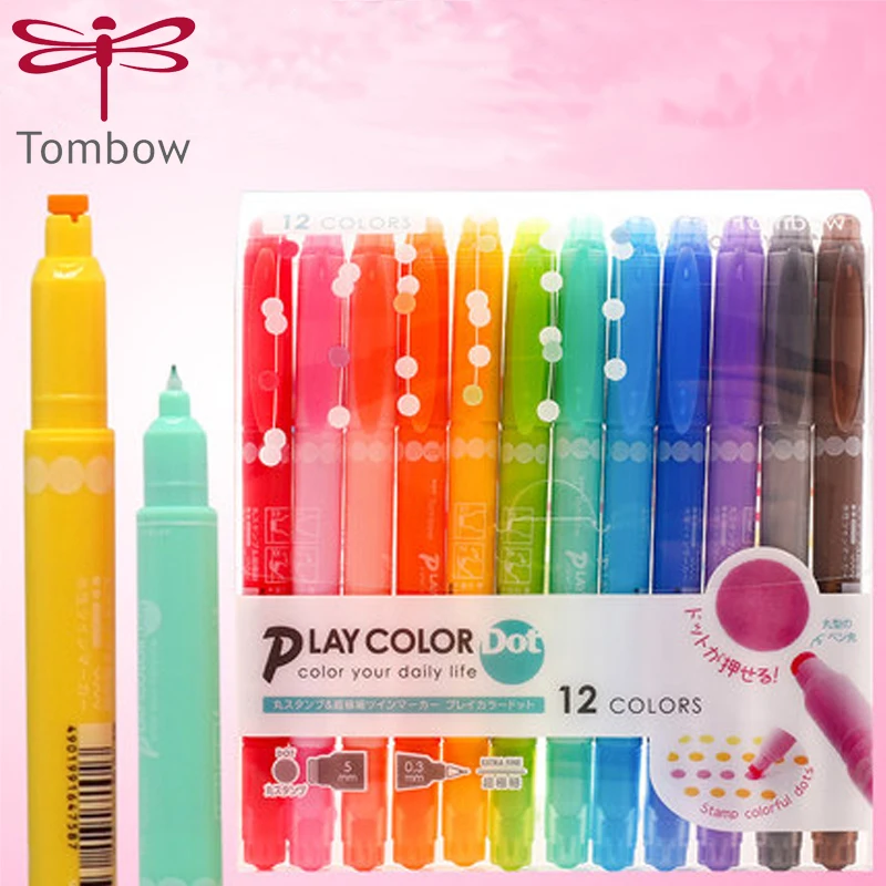 Япония TOMBOW Dot ручка с двойной головкой, волнистая цветная ручка, милая настольная книга, дневник, креативный хайлайтер, 3/12 цветов, набор, игра в цветной горошек