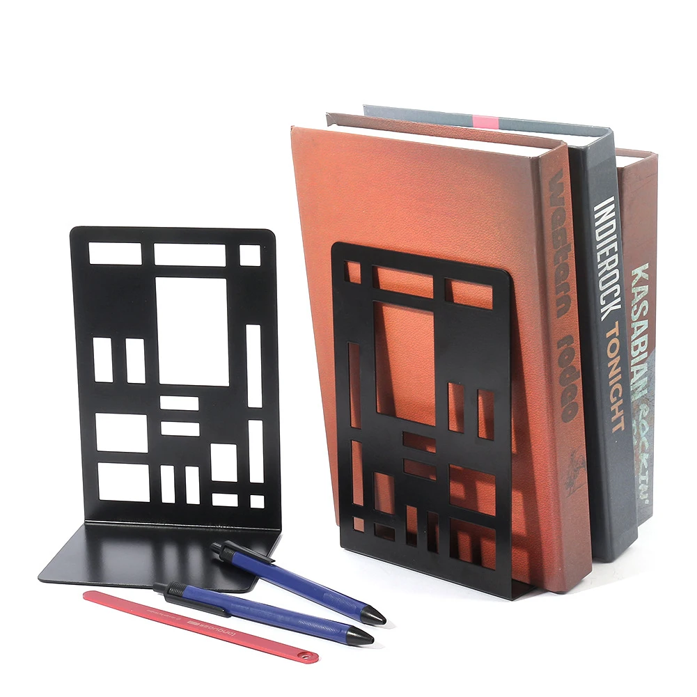

1pair Stationery Heavy Duty L Shape Home Office Student Book End Abstract Art Desgin Free Standing Desktop Organizer Reading