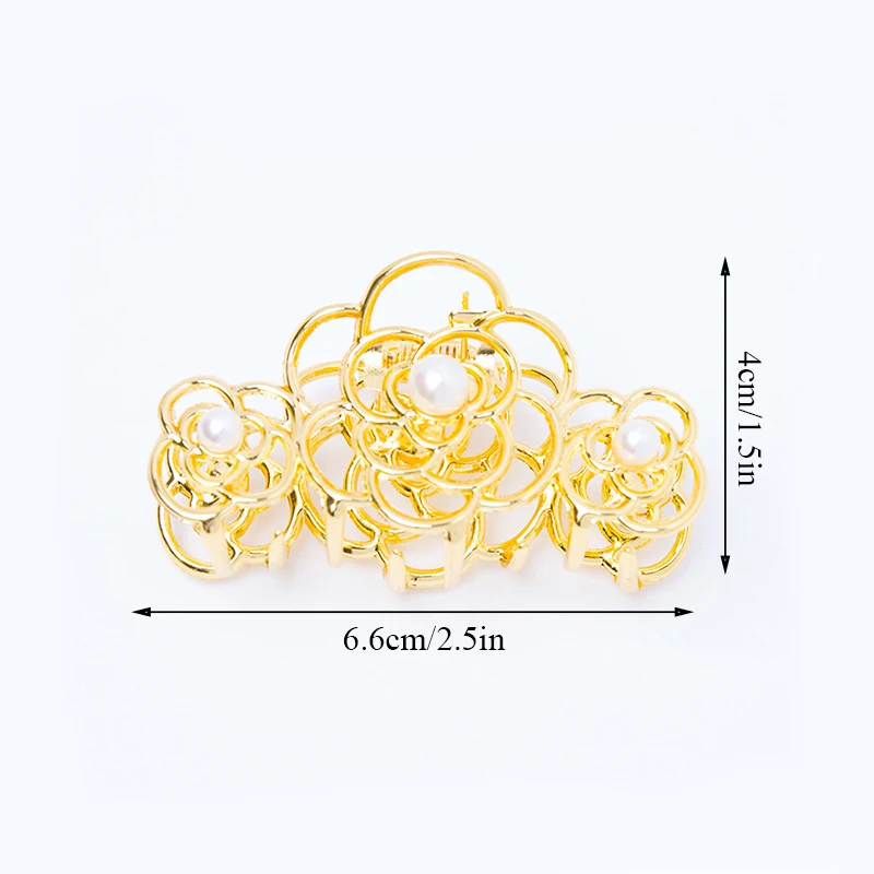 

1PC Female Fashion Pearl Hairpin Hollow Out Solid Color Sweet Flower Metal Grabbing Clip DIY Styling Tools Exquisite Hairpin
