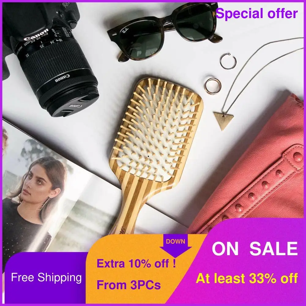 

DREWTI Fashion Two-color Bamboo Large Square Hairbrush Scalp Massage Air Cushion Hair Comb Barber Styling Tool