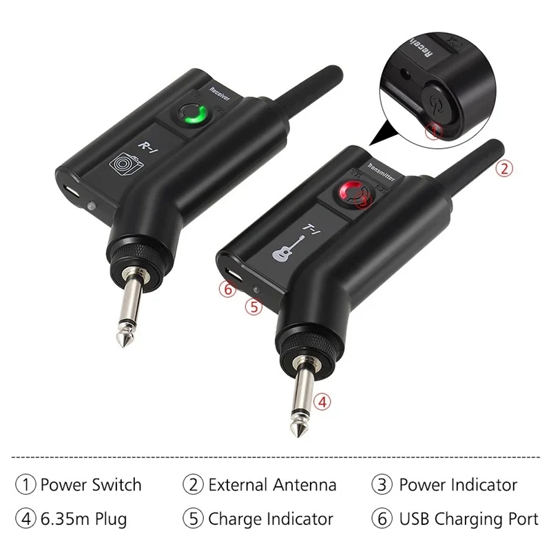 

Belcat T1R1 UHF Guitar Wireless Audio Transmitter Receiving System Rechargeable Guitar System for Electric Guitar