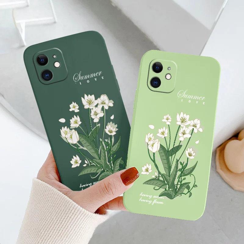 

White Lily Soft Case For iPhone 12 Pro Max Mini 11 Pro Max X XR XS MAX SE2020 8 7 Plus 6 6S Plus Liquid Silicone Phone Cover