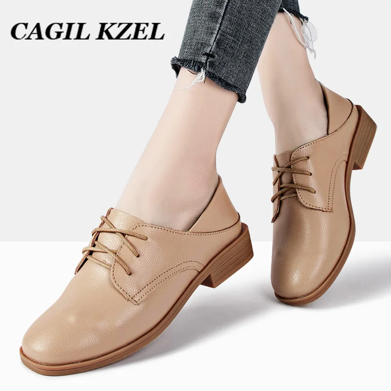 Женские лоферы на шнуровке CAGILKZEL удобные мокасины из ткани Оксфорд плоской