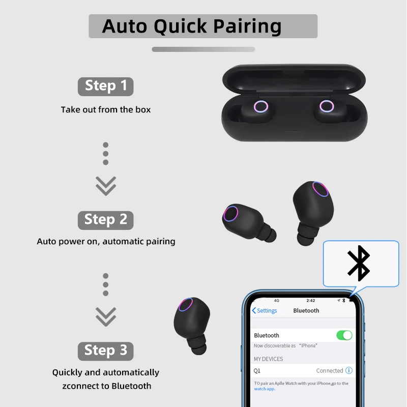TOPYING Q1 TWS Bluetooth 5 0 наушники мини настоящие Беспроводные с микрофоном Спортивные