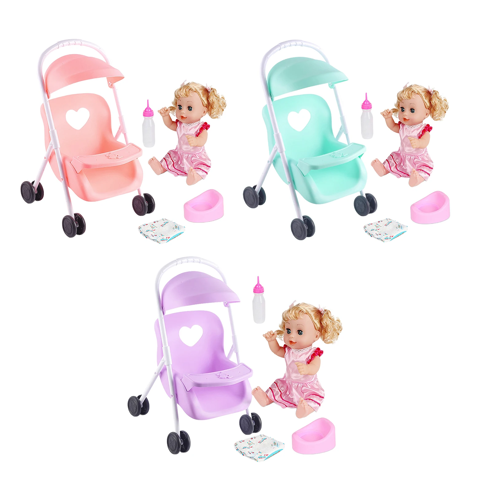 

Dolls Baby Girl Doll with Mini Stroller Carriages for Baby Dolls Children Toys Girls Gifts
