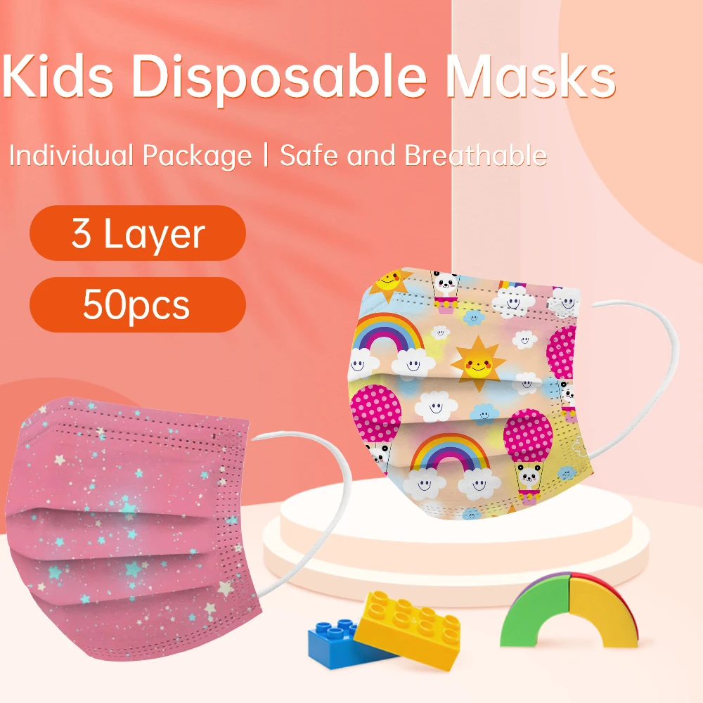 50 шт. одноразовая детская маска с мультяшным Рисунком бабочки для рта детей