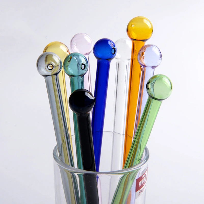 Ручная работа красочная стеклянная солома круглая головка соломинки для свадьбы
