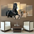 Современные HD печатные настенные картины на холсте 5 шт. черная коричневая лошадь для домашнего декора Модульная картина в рамке для гостиной