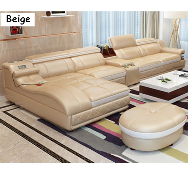 Beige Мебель домашний диван из натуральной кожи, белый многофункциональный диван для гостиной - Цвет: Beige