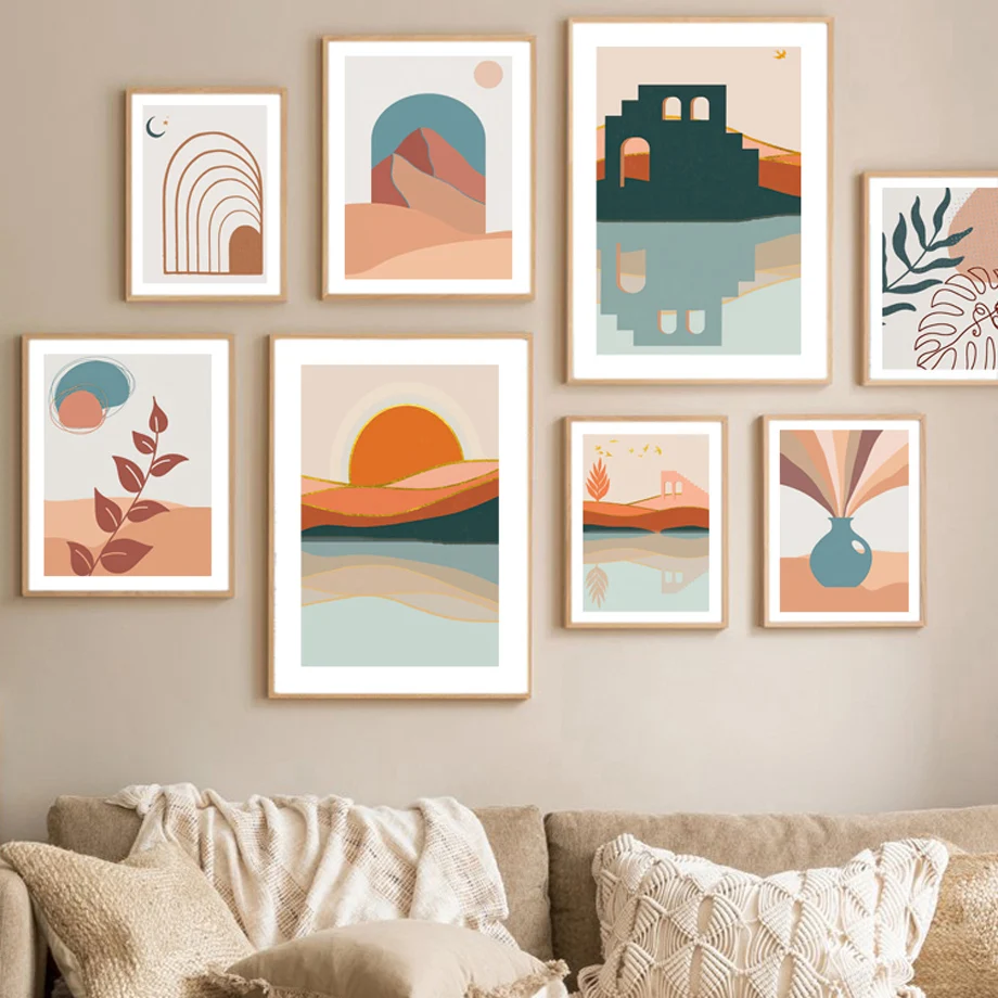 

Monstera Sun Mountain Ladder Boho Abstract Wall Art Canvas Painting Nordic Posters And Prints Wall Pictures Living Room Decor