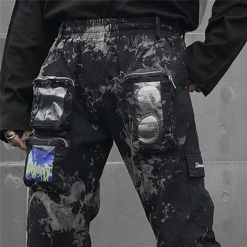 Темные иконы несколько карманов хип-хоп штаны Мужские из саржевого хлопка для